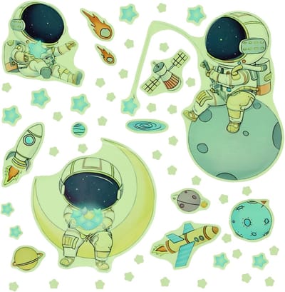 Luminous Sterren Wandstickers, Fluorescerende Zelfklevende Decoratie voor Kinderen, Ruimtevaart Thema met Astronaut en Planeten, 54 Stuks Groen voor Kinderkamer en Speelruimte