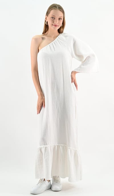 YesMooi - One-Shoulder Maxi Jurk - Linnen Blend - S (36)
