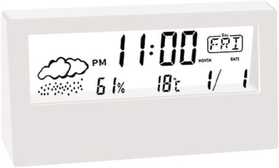 Ynkkvre - Digitale Wekker - Digitale Klok - Reiswekker - Bureau Klok - Weergave Van Kamertemperatuur En Luchtvochtigheid + Datum En Dag Van De Week - 1 Stuk - Wit