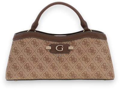 GUESS handtas schoudertas Lindsey 2 Compartment Satchel Latte Logo Lichtbruin