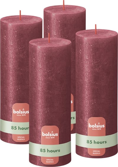 Bolsius - Rustieke kaars Shimmer - 4 Stuks - Metallic - Rood – 19cm - 85 branduren