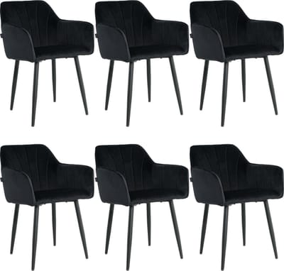 Lina® Rio Eetkamerstoelen - Zwart - Set van 6 - Velvet