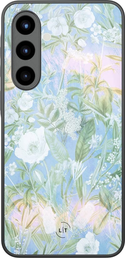 Hoesje geschikt voor Samsung Galaxy A57 - Bright summer - Luxe Glazen Hardcase - Bloemen - Blauw