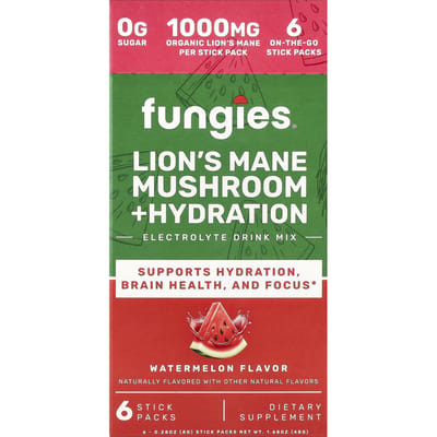 Fungies, Reishi Paddenstoel + Hydratatie, Elektrolytend Drankpoeder, Watermeloen, 6 Zakjes, 8g (0,28 oz) Elk