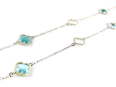 model Fiori open klavers collier in zilver turkooise klavers