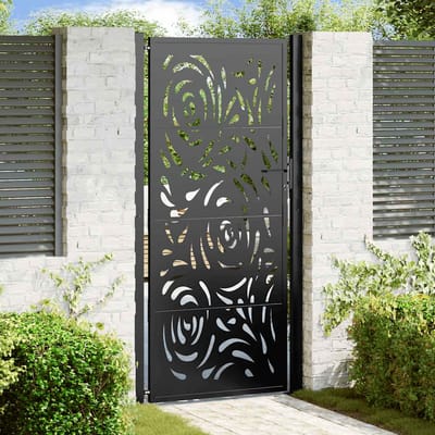 Portail de Jardin Noir 105X205 Cm Motif Flamme en Acier