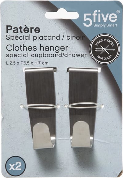 Handdoekhaakjes RVS 2 stuks Five® - Zilver - Ophangen zonder boren