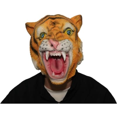 Angstaanjagende tijger latex masker One size fits all adults geel