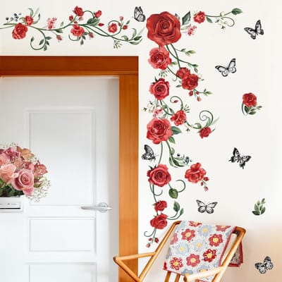 Dailygoody - Muurstickers Rode Rozen - Wanddecoratie voor Slaapkamer en Woonkamer - Ideaal voor Keuken - Makkelijk aan te brengen - Creatieve Interieu