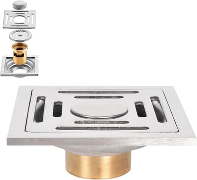 Ronde Afvoerput voor Vloeren van Roestvrij Staal met Dubbele Filtratie en Terugslagklep, Ideaal voor Badkamer, Keuken of Toilet (100x100mm)