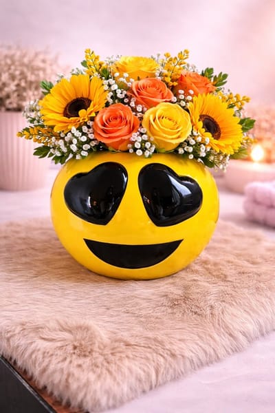 Emoji Vaas – Sunny Smiles Edition | Viva Femme | Vaas | Decoratie | Cadeau | Wonen | Bloemen | Lente | Geel