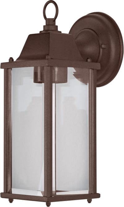 OSRAM buitenwandlamp, roestkleurig, E27, aluminium behuizing, glazen afdekking, IP43, 220–240 V, 105 mm lengte, 150 mm breedte, 293 mm hoogte, 1 lichtbron, montageschroeven