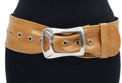 Dames nappa leren taille/heupceintuur okergeel - 6 cm breed - Nappa - Brede riem - Casual - Maat 85