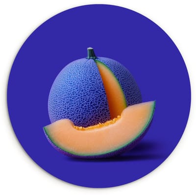 WallCircle® Wandcirkel 120x120 cm - Muurcirkel Meloen - Blauw - Oranje - Kunstzinnig - Muurdecoratie woonkamer - Wanddecoratie slaapkamer - Kamer decoratie accessoires - Ronde schilderijen XXL