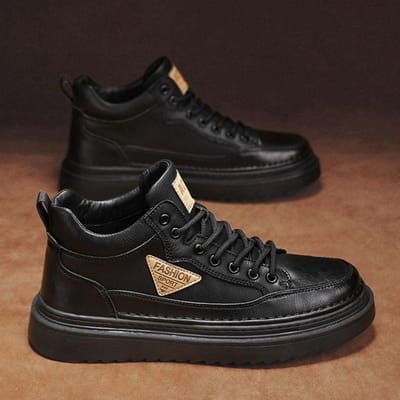 Nieuwe Herfst Hoge Martin Boots Heren Trendy Veelzijdig Dikke Zool Casual Leren Schoenen Werkschoenen Arbeidsbeschermingsschoenen Heren 44 black
