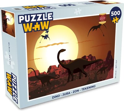 Puzzel Dino - Jura - Zon - Tekening - Kinderen - Jongens - Kids - Legpuzzel - Puzzel 500 stukjes