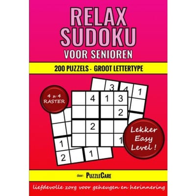Sudoku Relax Voor Senioren 4x4 Raster - 200 Puzzels Groot Lettertype - Lekker Easy Level! - Puzzle Care