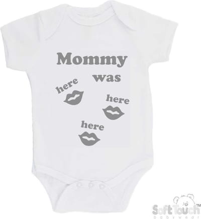 100% katoenen Romper "Mommy was here here here" Unisex Katoen Wit/grijs Maat 56/62