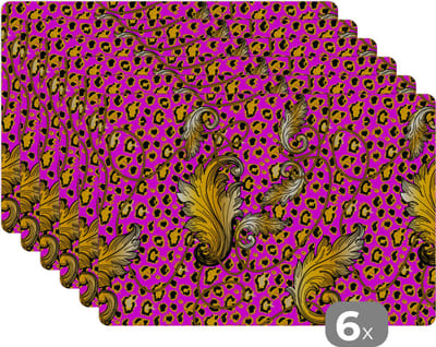 Placemat - Placemats kunststof - Barok - Panter - Goud - Patroon - 45x30 cm - 6 stuks - Hittebestendig - Anti-Slip - Onderlegger - Afneembaar