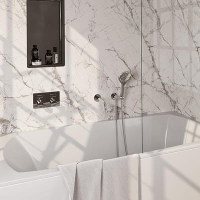 Brauer Chrome Edition Thermostatische Inbouw Badkraan Drukknoppen - Uitloop - 3 stand - Doucheslang - Wandaansluitbocht - Handdouche - Chroom