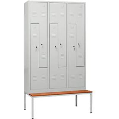 Locker, 6 compartimenten, 6 vakken, Z-deuren, met zitbank, cilinderslot, lichtgrijs