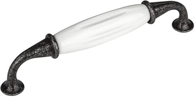 Meubelgreep JOHANNA Boorgatafstand 128 mm Antiek-zilver-wit Porseleingreep van SOTECH