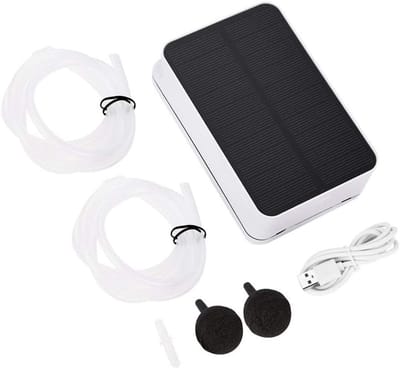 Zonne-energie Luchtpomp voor Aquarium en Tuinvijver met 0.3L/min Luchtstroom en 5V 1.45W Paneel, Compacte Afmetingen 13 x 8 x 4.2 cm