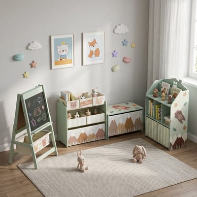 Aiyaplay Kinderopbergkast-MDF, non-woven stof-62,5L x 30B x 91,5H cm-Groen