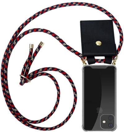 Cadorabo Hoesje geschikt voor Apple iPhone 11 in ROOD BLAUW GEEL - Silicone Mobiele telefoon ketting beschermhoes met gouden ringen, koordriem en afneembare etui