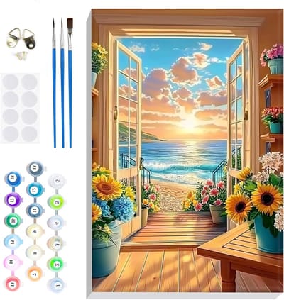 Schilderen op nummers voor volwassenen en kinderen, DIY olieverf schilderkits met lijst, zonsondergang thema