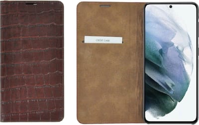 Geschikt voor Samsung Galaxy S21 Plus hoesje - Wallet case- S21 Plus hoesje - Portemonnee Bookcase Ultra dun Echt leer Croco Bruin