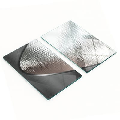 Set van twee glazen keukenplanken met abstract metaaldesign, 2x30x52 cm