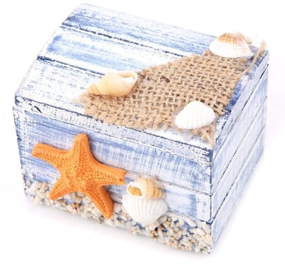 Opbergdoos in mediterrane stijl van hout met sieradendoosje (zeester)