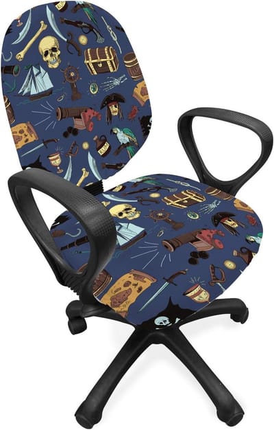 ABAKUHAUS Pirates kantoorstoel overtrek, vintage cartoonesk ontwerp, decoratieve beschermhoes gemaakt van rekstof, meerkleurig