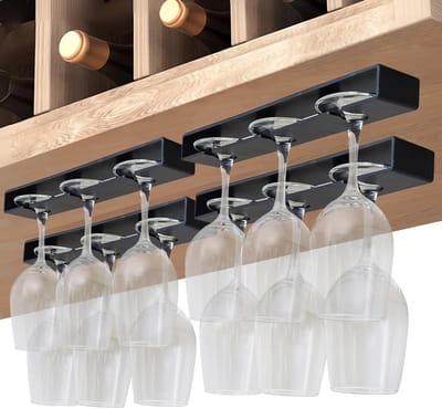 Hanging Wine Glass Holders - Set van 4 Onderkast Hangers voor Wijnglazen, Ideaal voor Keuken en Bar, Ruimtebesparende Organiser voor Stemglazen