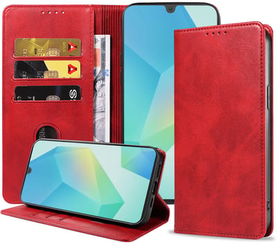 Smartphonica Telefoonhoesje Geschikt voor Samsung Galaxy A16 Kunstleer met Magnetische sluiting en Pasjeshouders Bookcase met Klepje - Rood geschikt voor Samsung Galaxy A16