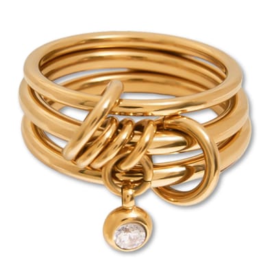Marama - Ring Sienna Goud - Set Van 3 - zirkonia - dames - stainless steel met gouden plating - chique - damesring - luxe geschenkverpakking