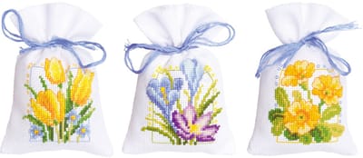 Vervaco - Kruidenzakje kit - Lentebloemen set van 3 - PN-0147592 - Borduren - Borduurpakket - Borduurpakket volwassenen - Borduurpakket kind