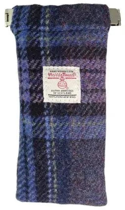 Brillenetui Blauw en paars stewart Tartan- Harris Tweed - Metalen Clip - Glen Appin of Scotland