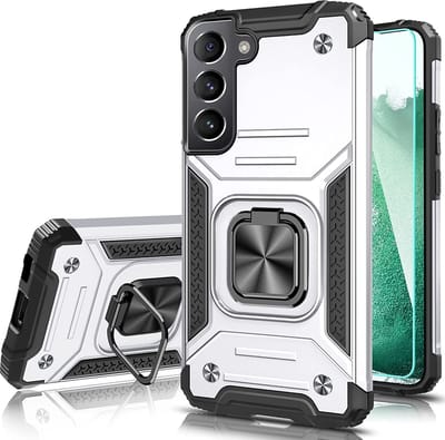 Hoesje Geschikt Voor Samsung Galaxy S22 Hoesje Heavy Duty Armor Hoesje Zliver - Galaxy S22 hoesje Kickstand Ring cover met Magnetisch Auto Mount - Hoesje Geschikt Voor Samsung Galaxy S22 screenprotector 2 pack