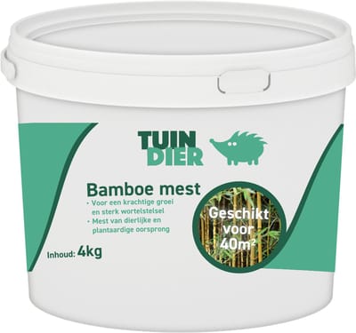 Bamboe mest | Bamboe voeding | 100% natuurlijk | In handige bewaaremmer | 4.000 gram | 4 kilogram | TUIN-DIER