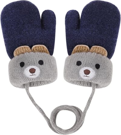 Warme Gebreide Babywantjes 0-3 Jaar met Fleece Voering voor Peuters - Schattige Cartoon Beer Winterhandschoenen voor Koude Dagen