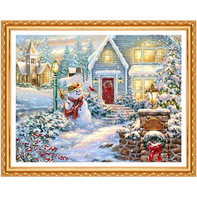 DIY 5D Sneeuwpop Diamant Schilderij Decor voor Thuis Volledige Hars Strass Diamant Landschap 20X30CM gray