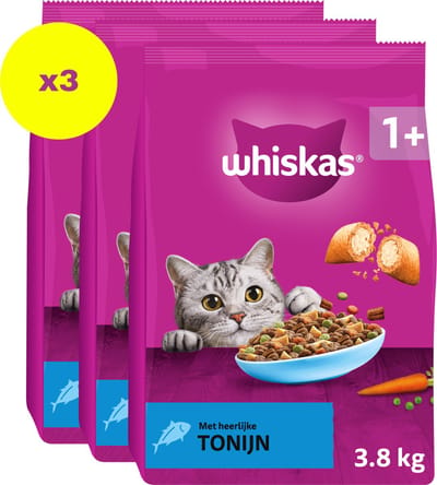 Whiskas Kattenbrokken - Adult 1+ - Tonijn - zak 3x3.8 kg