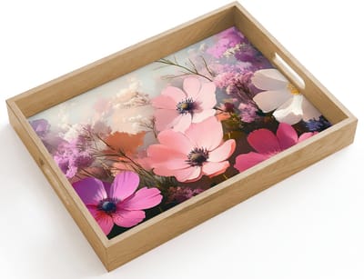 Dienblad hout 40x30 cm - Schootdienblad - Bloemen - Kleurrijk - Bloei - Borrelplank rechthoek - Plateau dienbladen