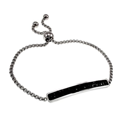 15 tot 20cm Armband Dames - RVS - Jasseron Schakelarmband met Zwarte Zirkonia-Steentjes Plaat - Verstelbaar met Schuifsluiting