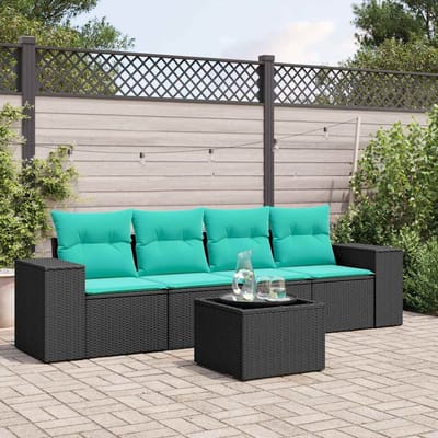 vidaXL - 5-delige - tuinbankset - met - kussens - van - zwart - polyrotan
