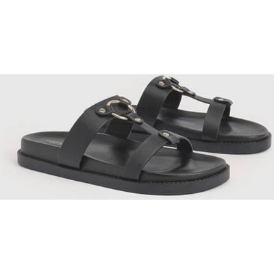 boohoo Dames Brede Pasvorm T-bar Chunky Sandalen | Zwart | Maat: 37