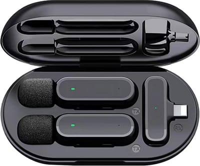 Repus - 360° HD Draadloos Lavalier Dubbel Mini Microfoon + Oplaad Case - Set van 2 Mic - Plug & Play - Opname - Livestream - Vlog - Audio - Video - TikTok - Dasspeld Microfoon - Geschikt voor IOS Apple - Lightning Kabel