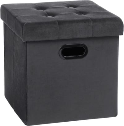 Poef - Grijs - Velvet - Met opbergruimte - 37.5x37.5x38cm